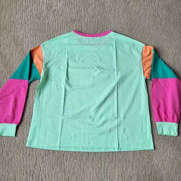 Women’s Casual Long Sleeve Patchwork Tunic Top – Teal – Size M – NWOT - Picture 6 of 7